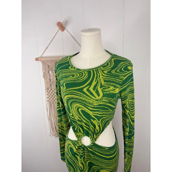 Zara Green Tie Dye Swirl Cutout Sweater Dress Womens Large 70s Hippie Festival - Picture 3 of 8